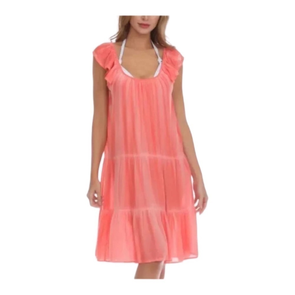 RAVIYA Coral Tie Dye Pullover Tiered Scoop Neck Swimsuit Cover Up NWT